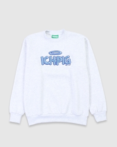 Ichpig Throwie Applique Crew White Marle/Sky Blue