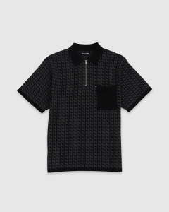 Passport Drain Knit SS Polo Black