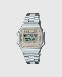 Casio Digital Tranquil Urban EL Backlight Cream Face Ssteel A168WA-8A