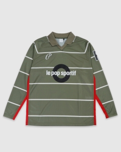 Pop Trading Striped Sportif LS Jersey Loden Green