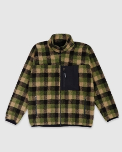 GX1000 Sherpa Fleece Zip Up Jacket Green Plaid