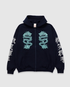 Smile and Wave Double Happiness Zip Hood Navy