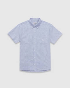 S Double Oxford Classic SS Shirt White/Blue Stripe