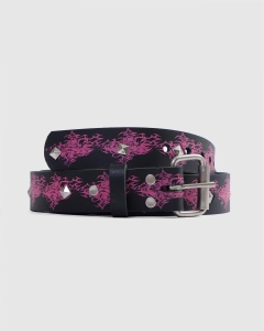 Personal Joint Studded Leather Belt Black/Pink/Silver