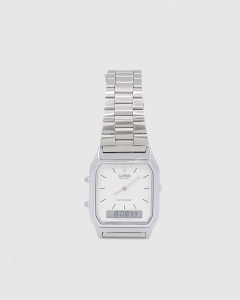 Casio Mens Dress Duo White Face AQ230A-1DS Silver