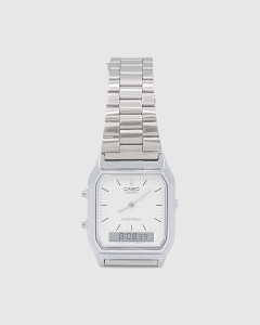 Casio Mens Dress Duo White Face AQ230A-1DS Silver