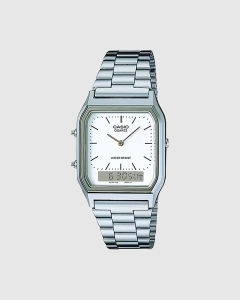 Casio Mens Dress Duo White Face AQ230A-7D Silver