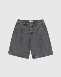 Dime Pleated Denim Shorts Faded Black