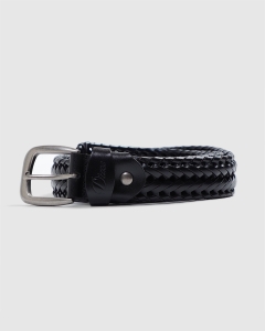 Dime Braided Leather Debossed Logo Belt Black