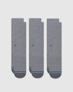 Stance Icon 3 Pack Socks Grey Heather