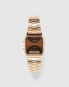 Casio Duo Square Brown Face AQ230GA-5A Goldtone