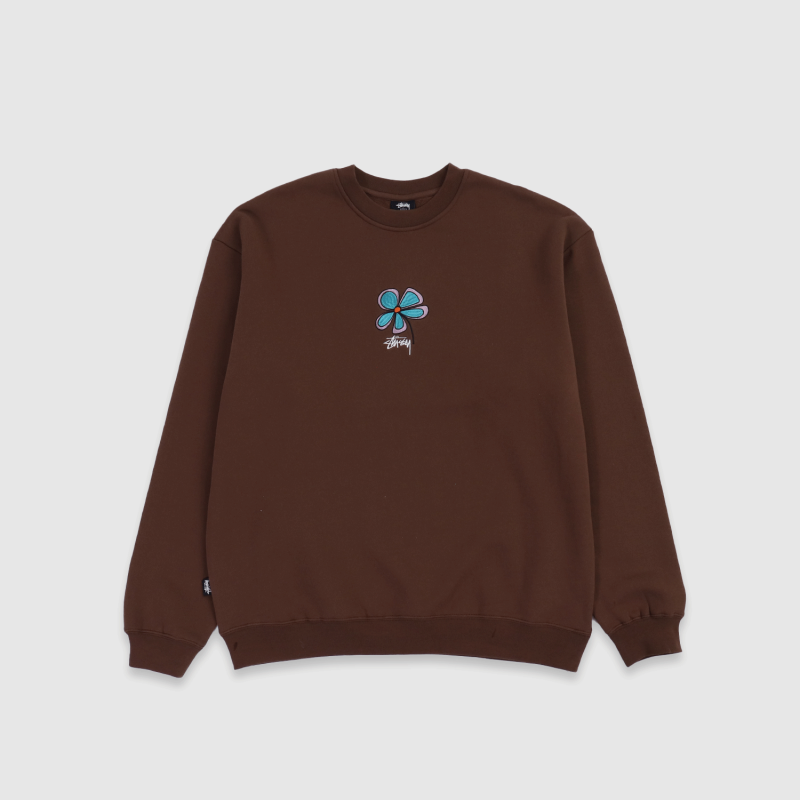 Stussy Flower Embroidered Crew Brown | Fast Times Skateboard