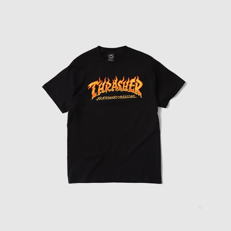 Thrasher Fire Logo T Shirt Black Fast Times Skateboarding 7064