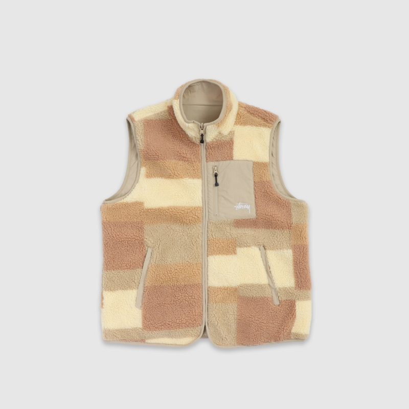 Stussy Square Jacquard Sherpa Vest Tan | Fast Times Skateboa Stussy Square Jacquard Sherpa Vest Tan | Fast Times Skateboa