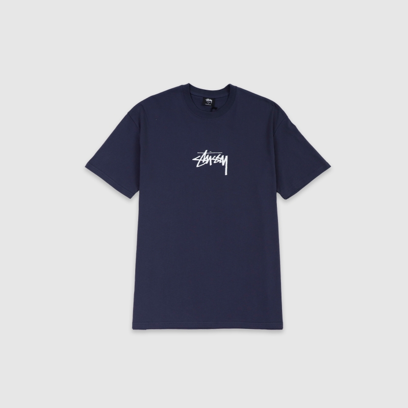 Stussy Stock Chest T-Shirt Navy | Fast Times Skateboarding