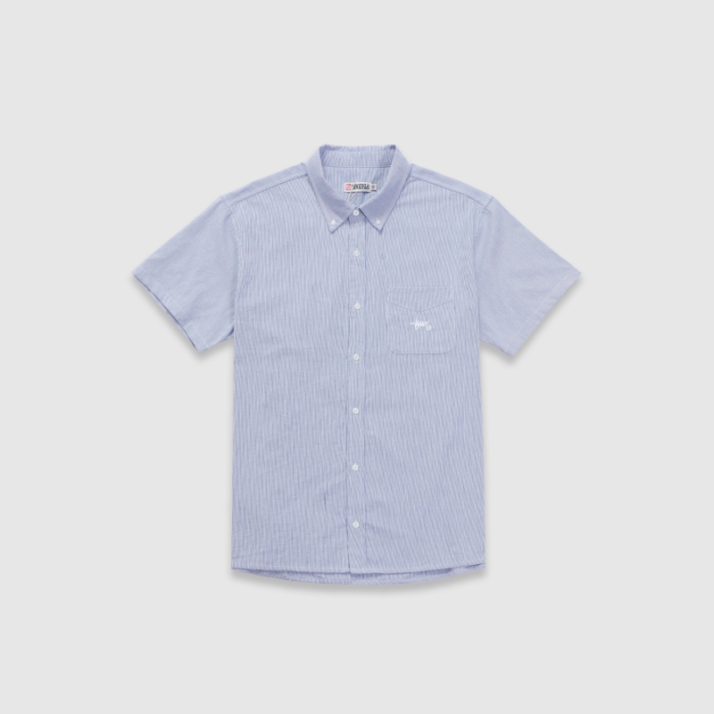S Double Oxford Classic SS Shirt White/Blue Stripe | Fast Ti
