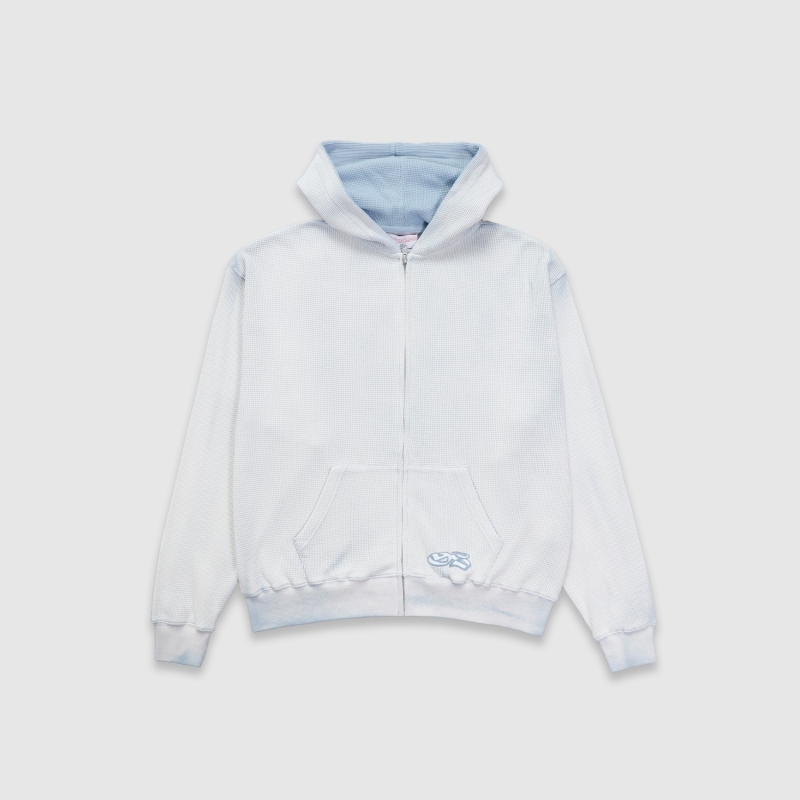 Yardsale Bleached Waffle Zip Hood Blue | Fast Times Skateboa
