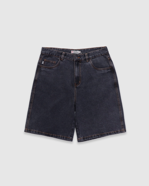 【S-DOUBLE】EMB Denim Standard Short デニム ショートパンツ S Double EMB Denim Standard Short Washed Black | Fast Times