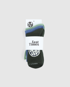 Fast Times Trip Logo Youth 3pk Socks Sage/Blue/Forest