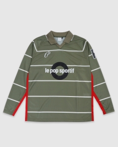 Pop Trading Striped Sportif LS T-Shirt Loden Green