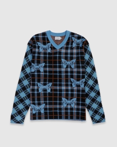 Hoddle Butterfly Plaid Knit Sweater Blue/Black