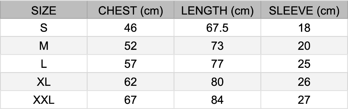 Butter Goods T-shirt Size Guide