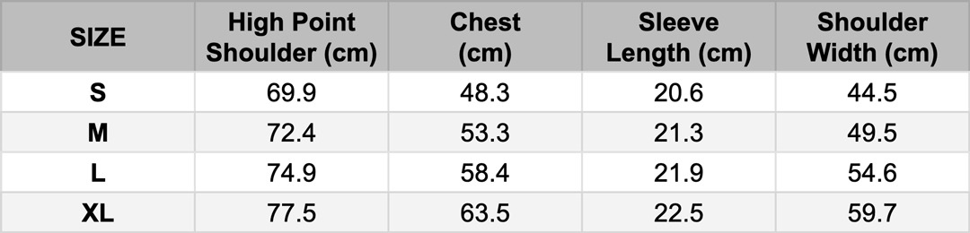 HUF Tee Size Guide