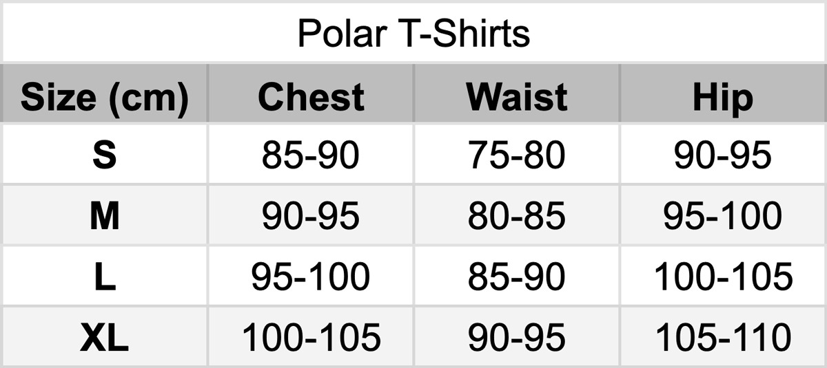 Polar T-Shirts Size Guide