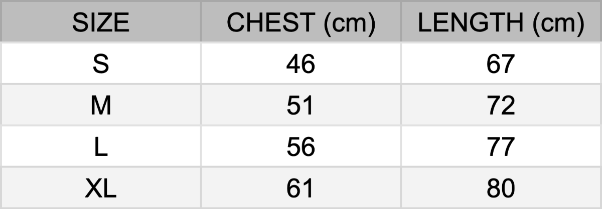 Smile & Wave T-shirt Size Guide