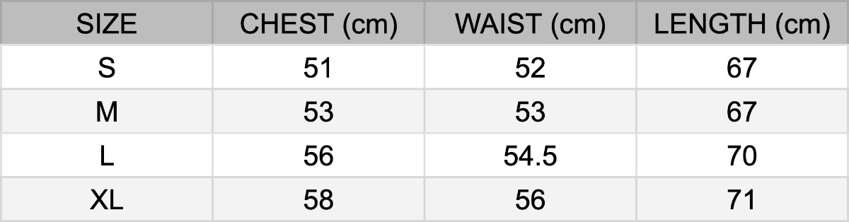 Carpet T-Shirt Size Guide